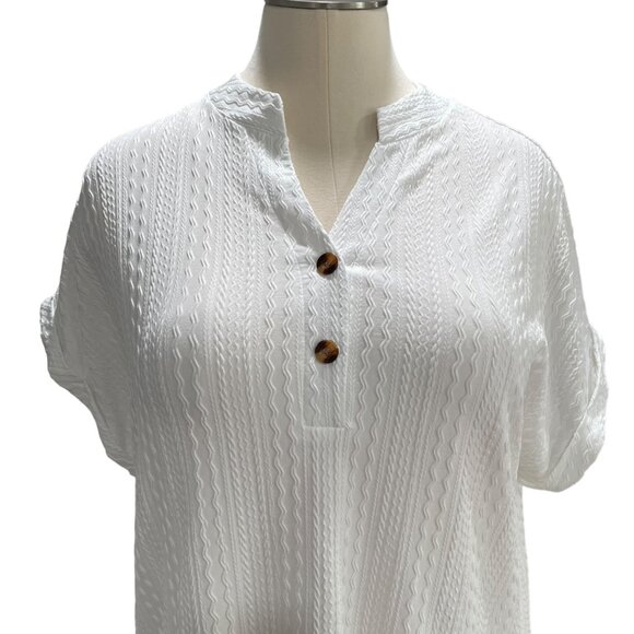 Unbranded White Textured Button-Down Top 2XL Rolled Sleeves Casual Office Comfy - Picture 4 of 9